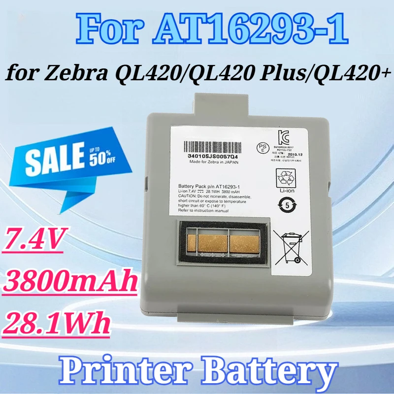 

7.4V 3800mAh 28.1Wh Portable Printer Battery for AT16293-1 CT17102-2 for Zebra QL420 QL420 Plus QL420 Lithium Battery