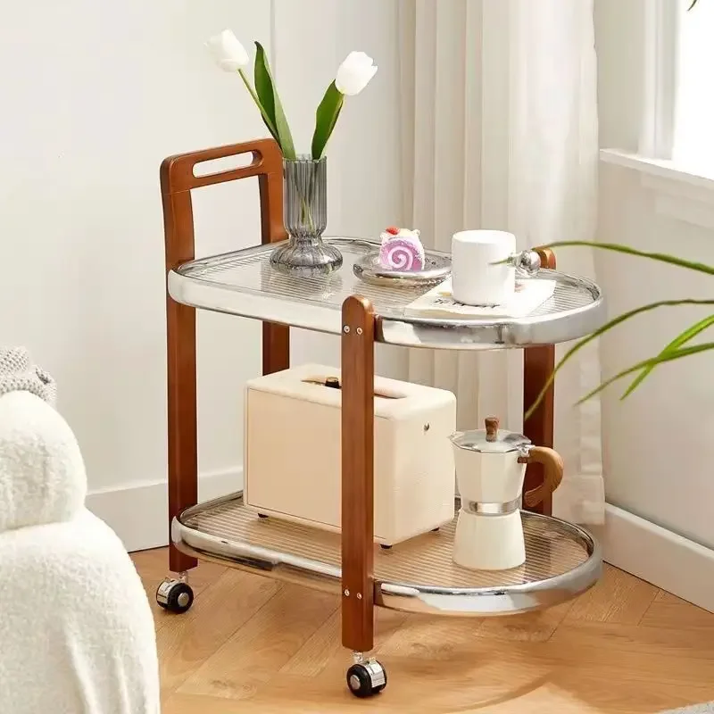 Hotel Trolley Furniture Cherry Wood Tempered Glass Dining Cart Storage Rack Living Room Medieval Trolley End Table Coffee Tables