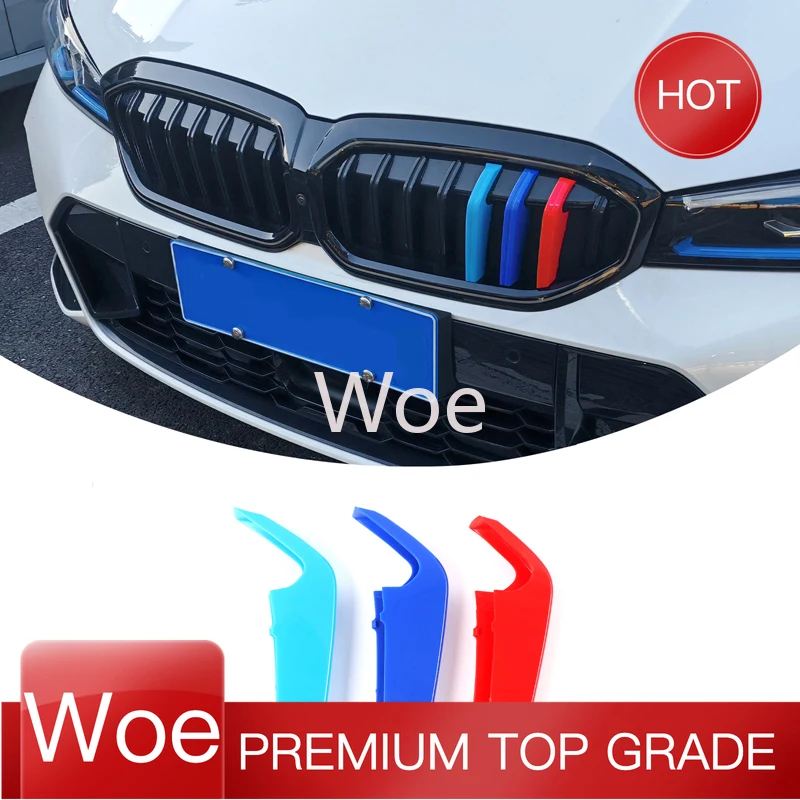WoeFor 2025-2026 BMW 3 Series G20 car front grille grille decorative strips BMW three-color strips car exterior accessories