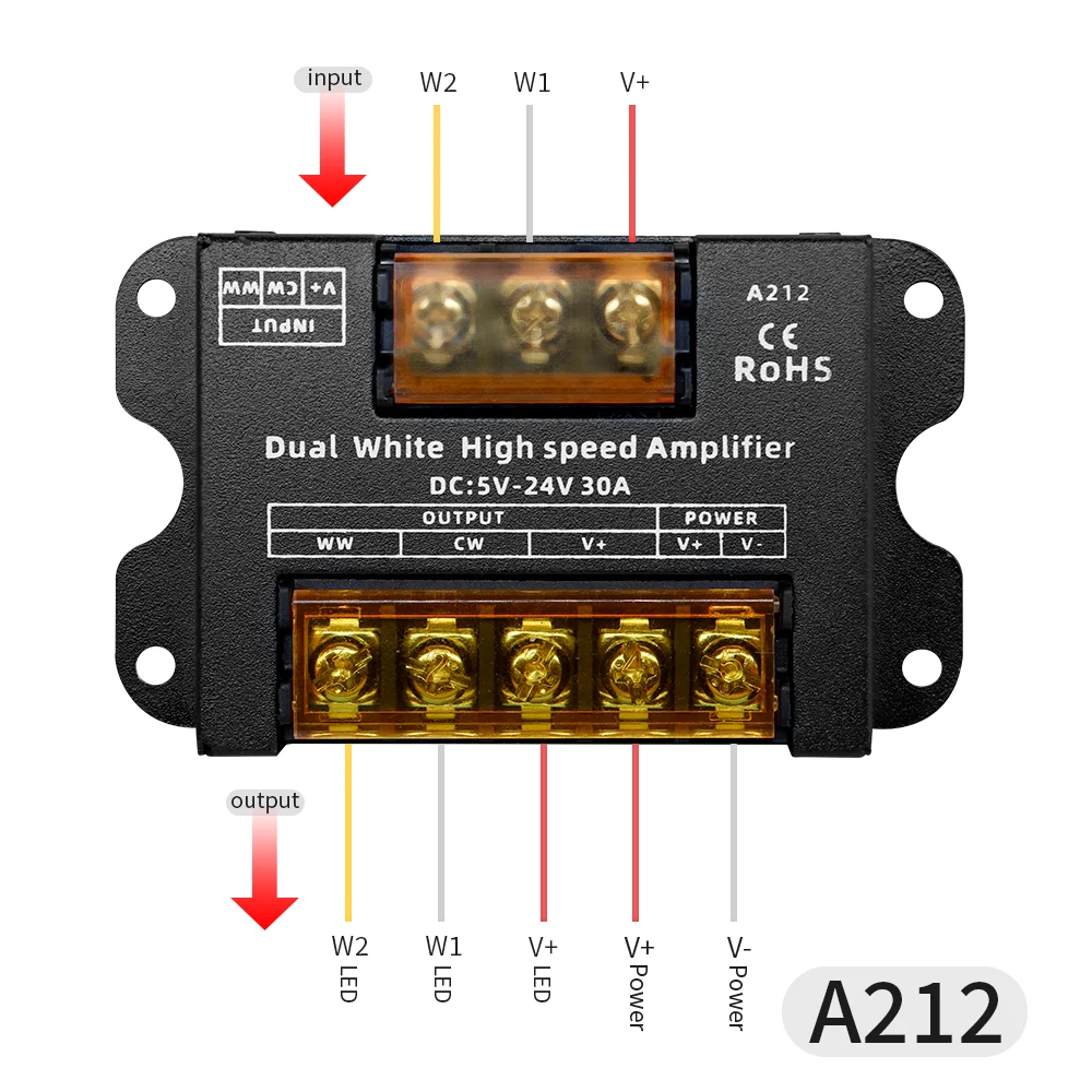 DC5V/12V/24V Dual white High Speed Amplifier Dimmer 30A 2CH LED Signal Controller Repeater For CCT Led Strip