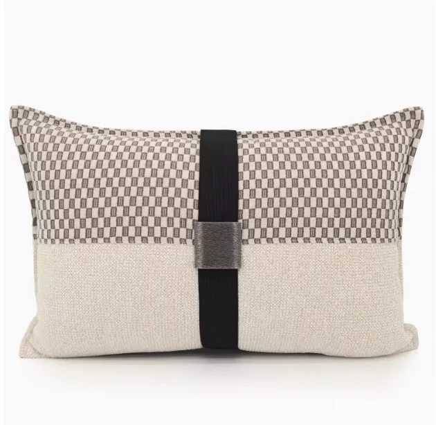beige and grey woven pattern cushion cover Pillowcase Metal Buckle Pillow Cover