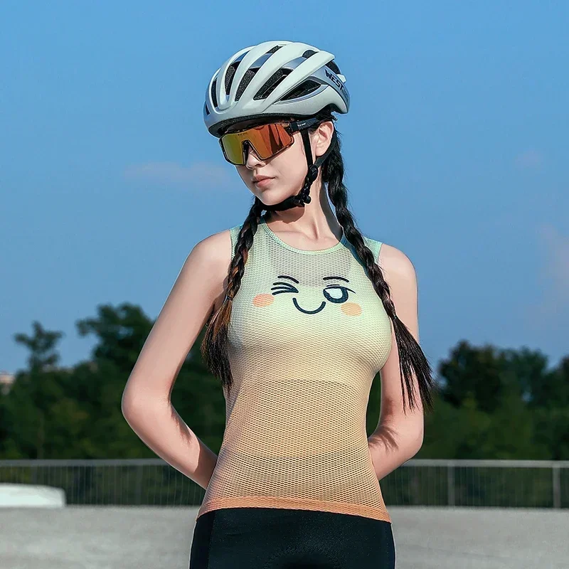 

WEST BIKING Women's Cute Cycling Base Layers Jersey Summer Mesh Breathable Bicycle Undershirt Sport Sleeveless Sweatshirt Tops