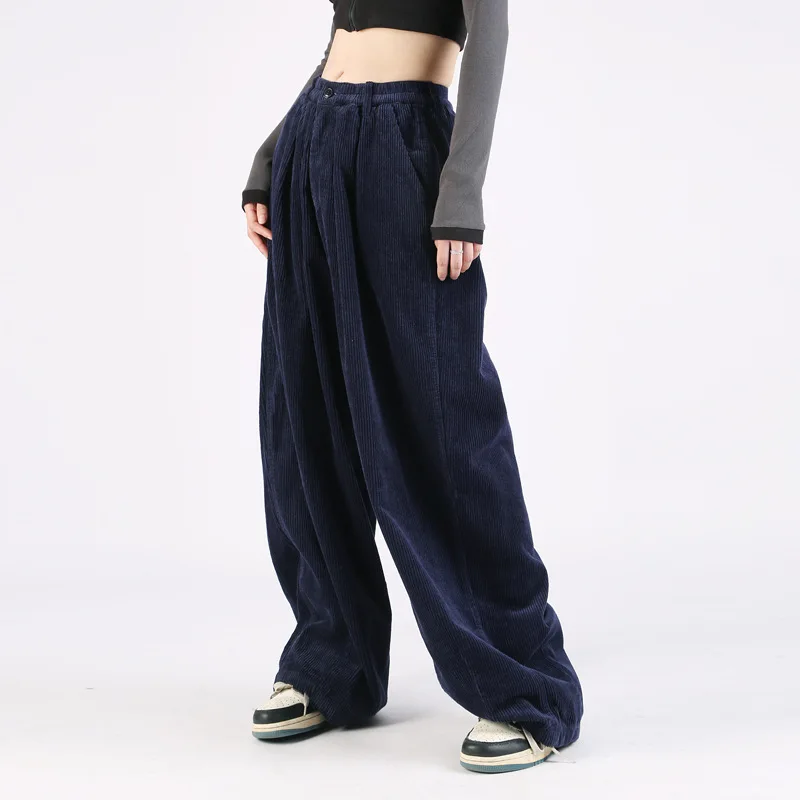 Autumn Winter Japanese Corduroy Cargo Pants Men's Loose Wide Trousers Streetwear