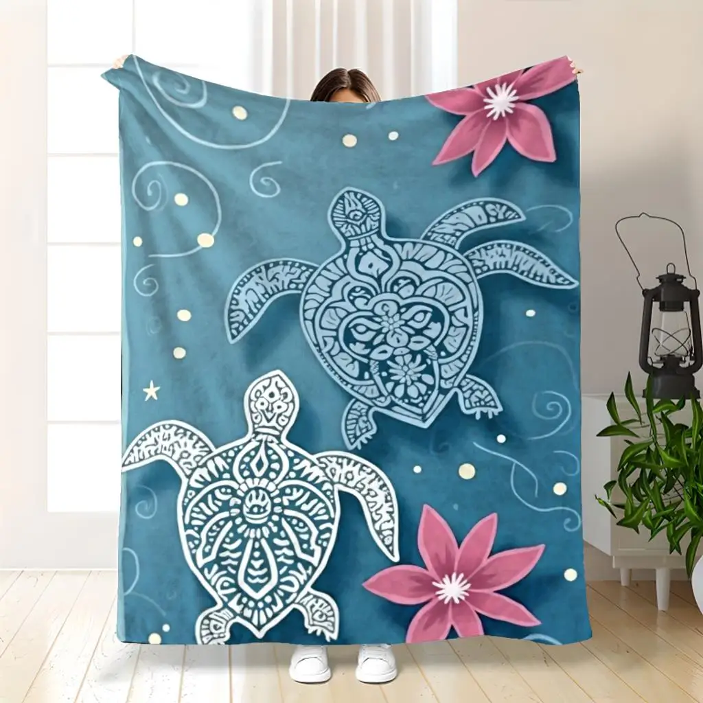 Large 150x200cm Tropical Sea Turtle Ocean Print Throw Blanket Beach Coastal Boho Decor Cozy Gift