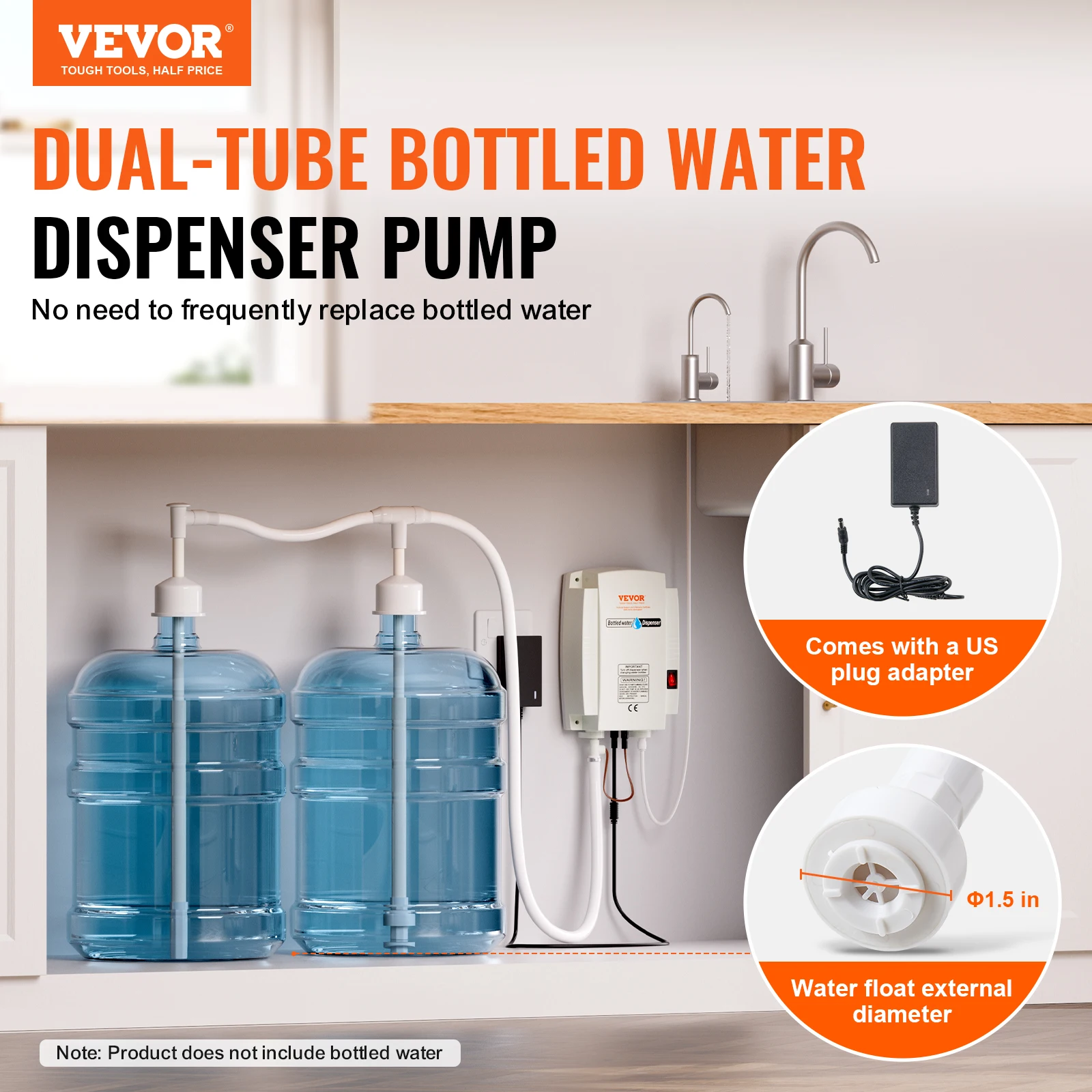 VEVOR 2x5 Gallon Bottled Water Dispenser Pump System Dispensing System Auto Electric Water Dispenser Double-Pipe Water Jug Pump