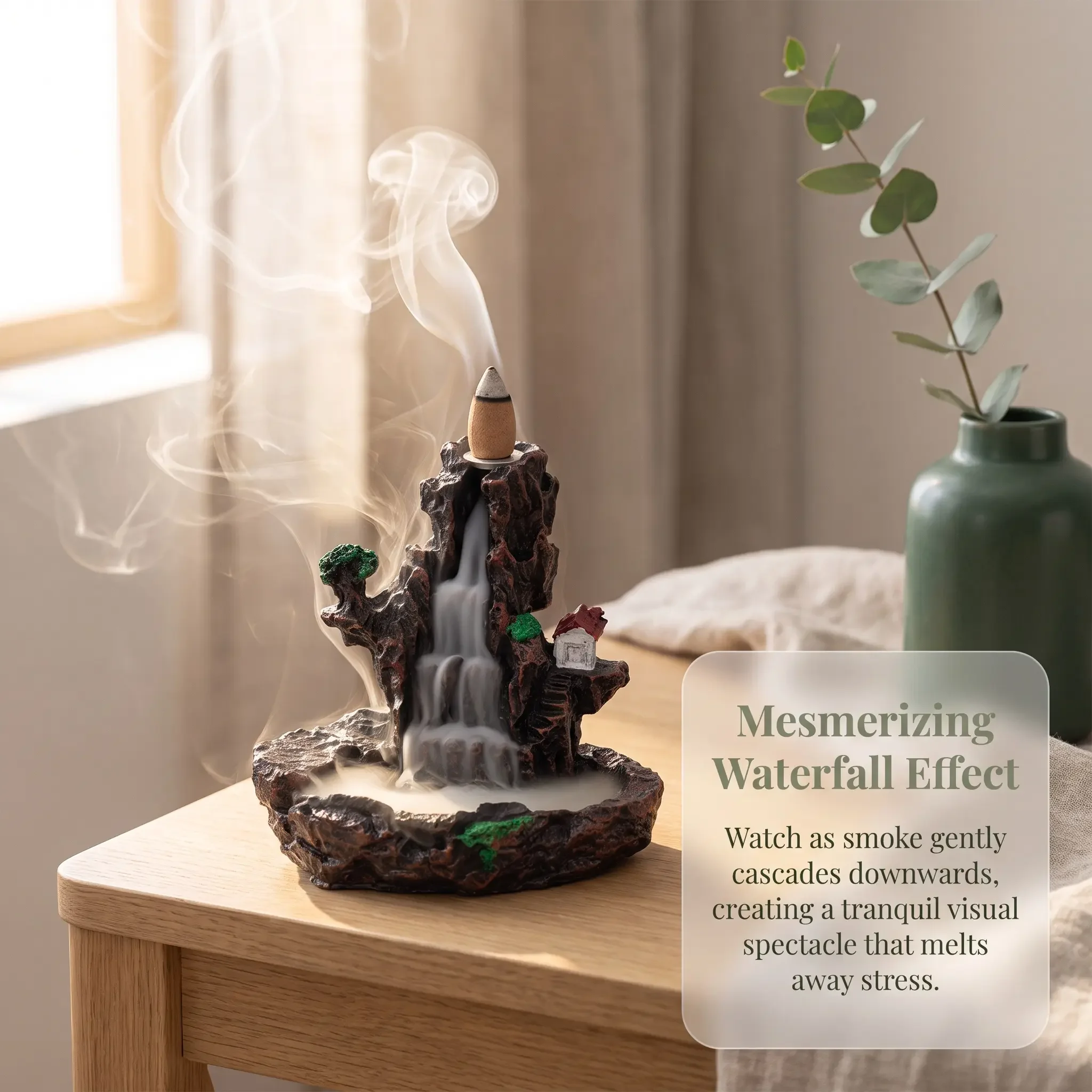 Resin Mountain Backflow Incense Burner – Aromatic Scent Freshener & Home Fragrance Accessory, Practical Aromatherapy Decor for Meditation, Bedroom Relaxation & Indoor Use, Creates Calming Mist Flow, Durable Resin Craft, Ideal Mindfulness Gift-YY2