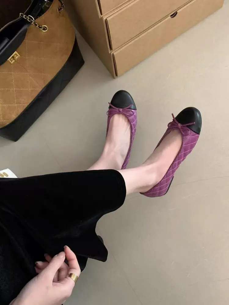 Zweifarbige Damen-Loafer mit Schleife und flachem Absatz, zum Hineinschlüpfen, runde Zehenpartie, bequeme Vintage-Schuhe für Büro, Alltag, Party – Detail 15