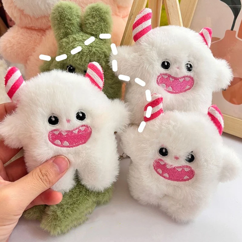 

Plush Snow Monster Keychain Girls Cute White Green Cartoon Furry Toy School Bag Pendant Keyring Car Keyholder Plush Accessories