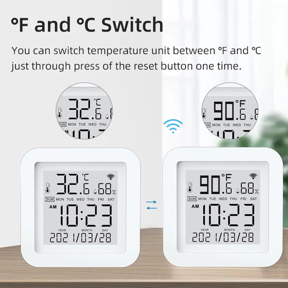 Tuya WiFi LCD Display Screen USB Power Supplys Intellgient Sensors ℉/℃ Switch Time/Date/Temperature/Humidity Display Home