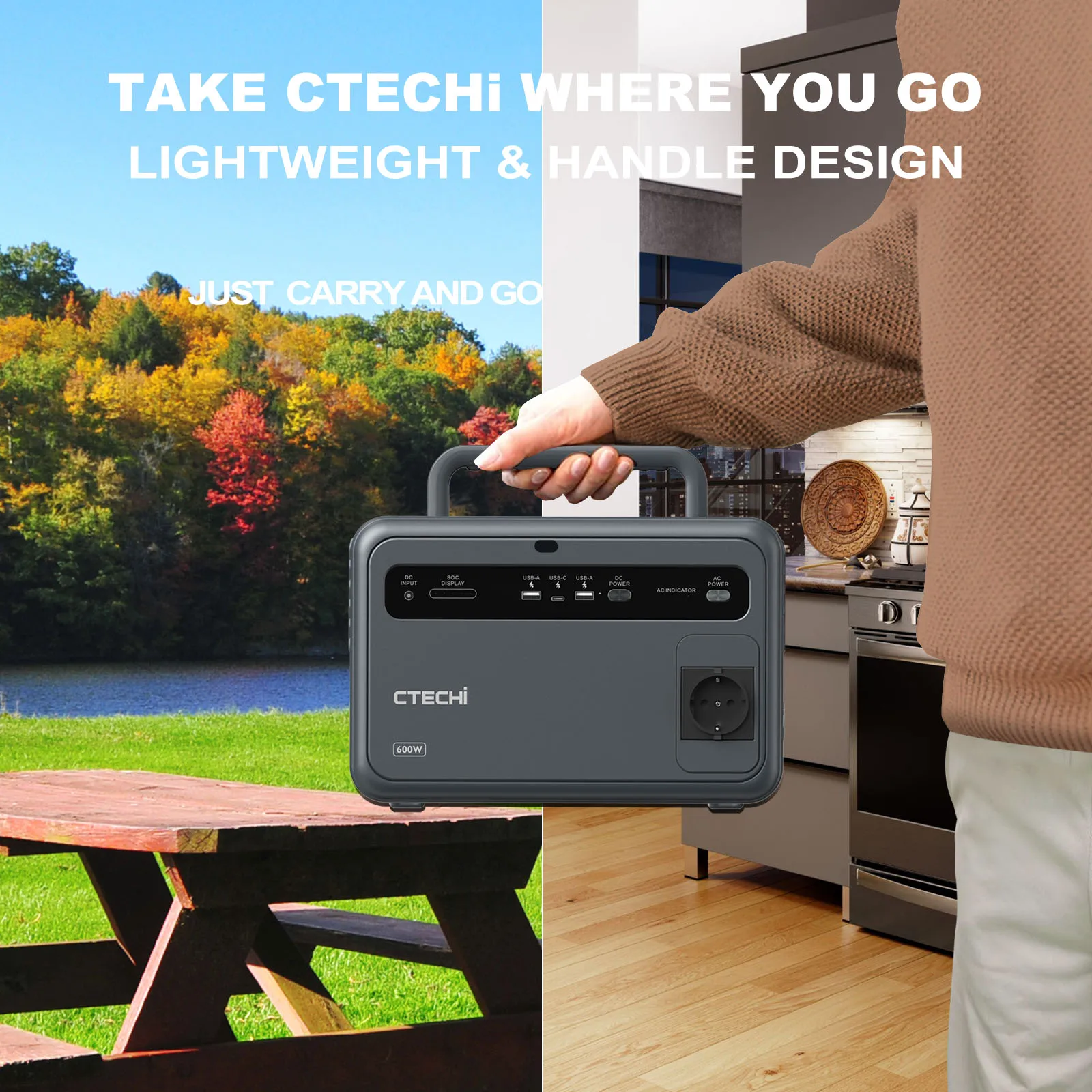 CTECHi 600W 1000W Battery-Powered Portable Power Station Solar Generator For Devices And Appliances Camping Event Home Backup