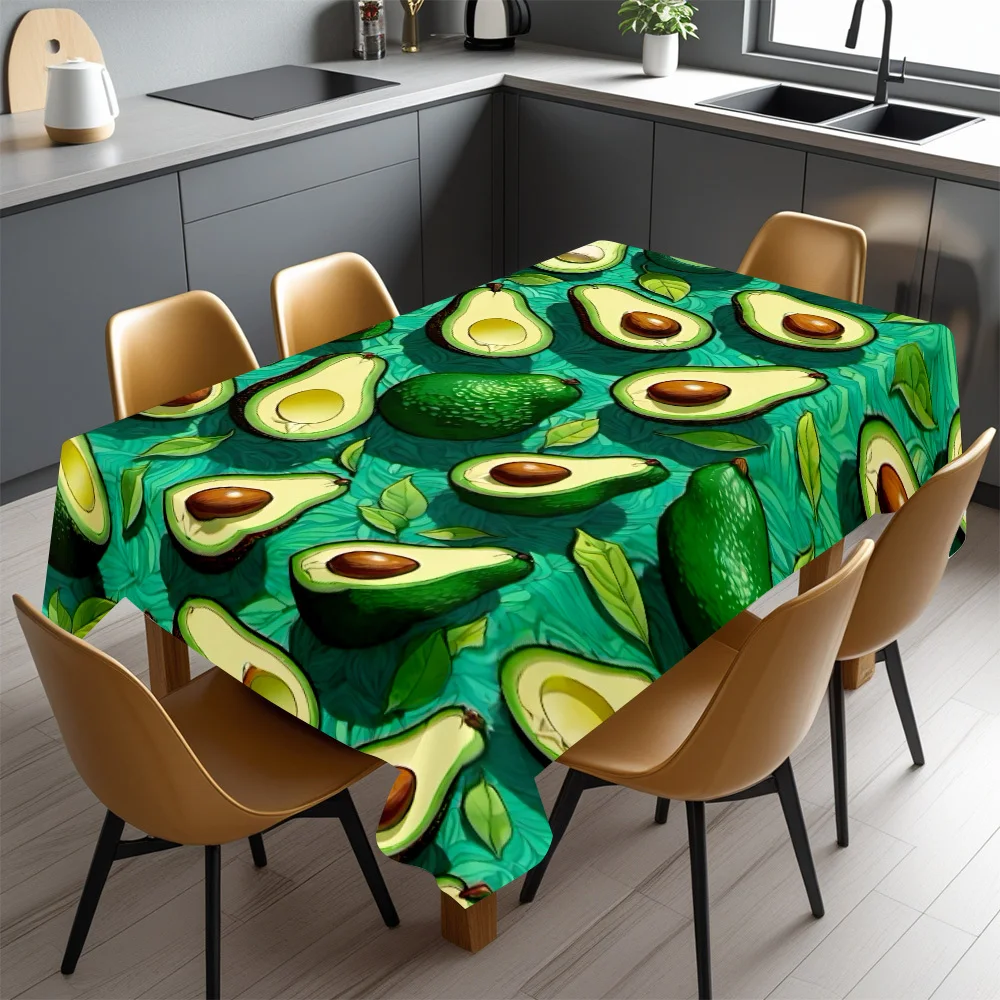 Vibrant Avocado Leaf Pattern Tablecloth Waterproof Dining Table Cover for Kitchen and Home Decor