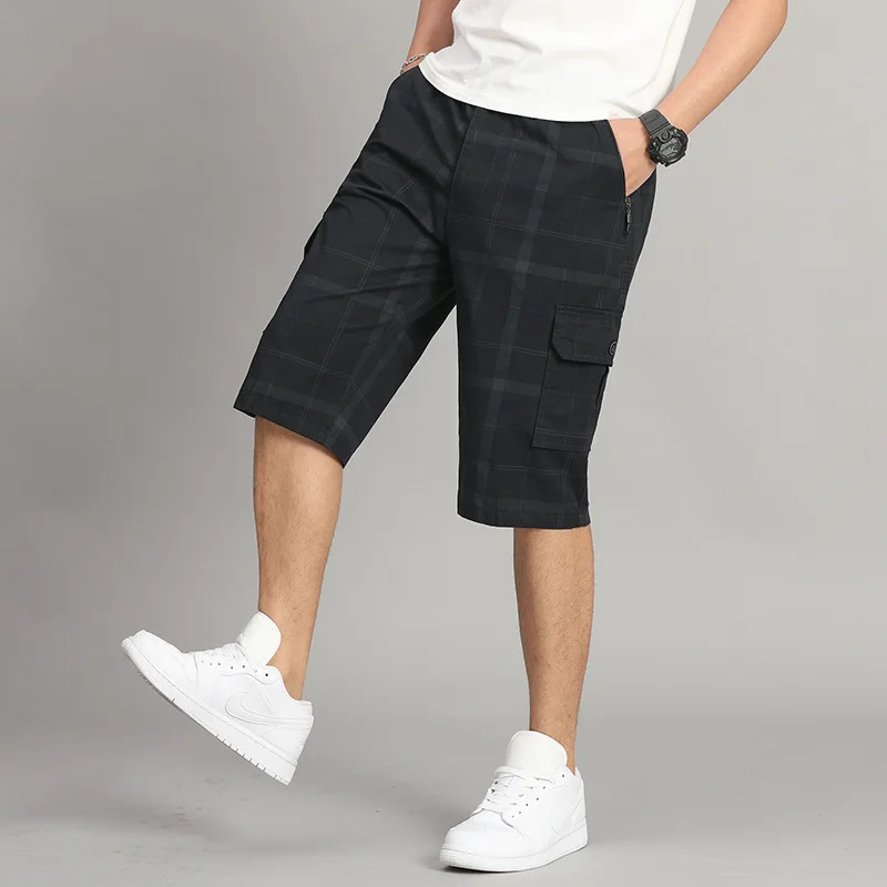 2026 Spring and Summer Men's Elastic Pants Loose Casual Seven-point Shorts Outside Pure Cotton