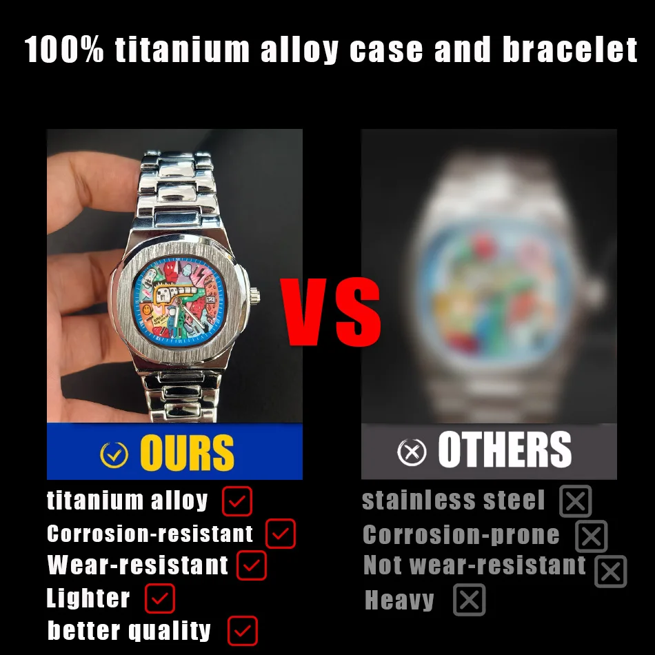 スクエアレトロメンズ腕時計ライト高級ブランド本物のグラフィティダイヤル合金ストラップ防水クォーツ時計メンズ発光腕時計