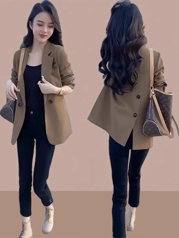 

Каремельный женский костюм из утолщенного хлопка, зимний, новый, с разрезом на плече, профессиональный, для повседневной носки