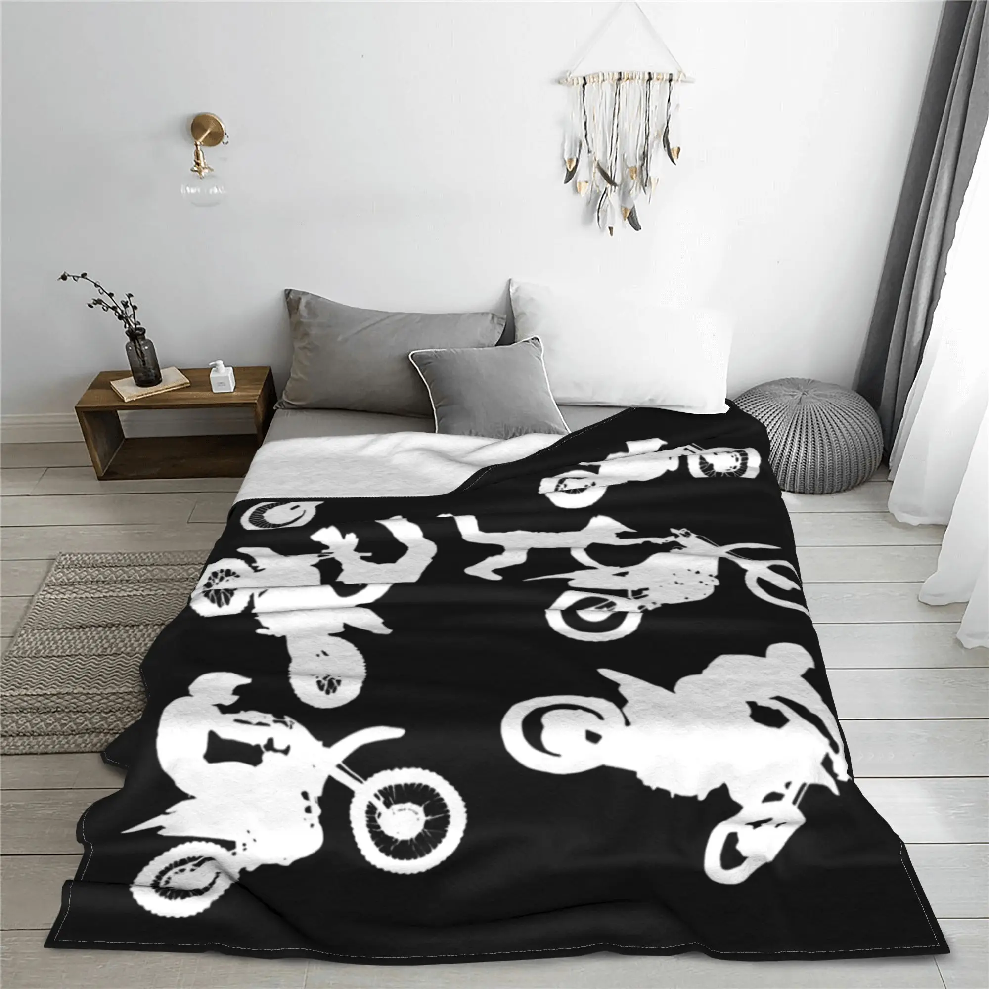 Freestyle Dirt Bike Tricks Pattern Blankets Cross-Rally Motocross Plush Funny Warm Throw Blanket for Home Autumn/Winter Outdoor