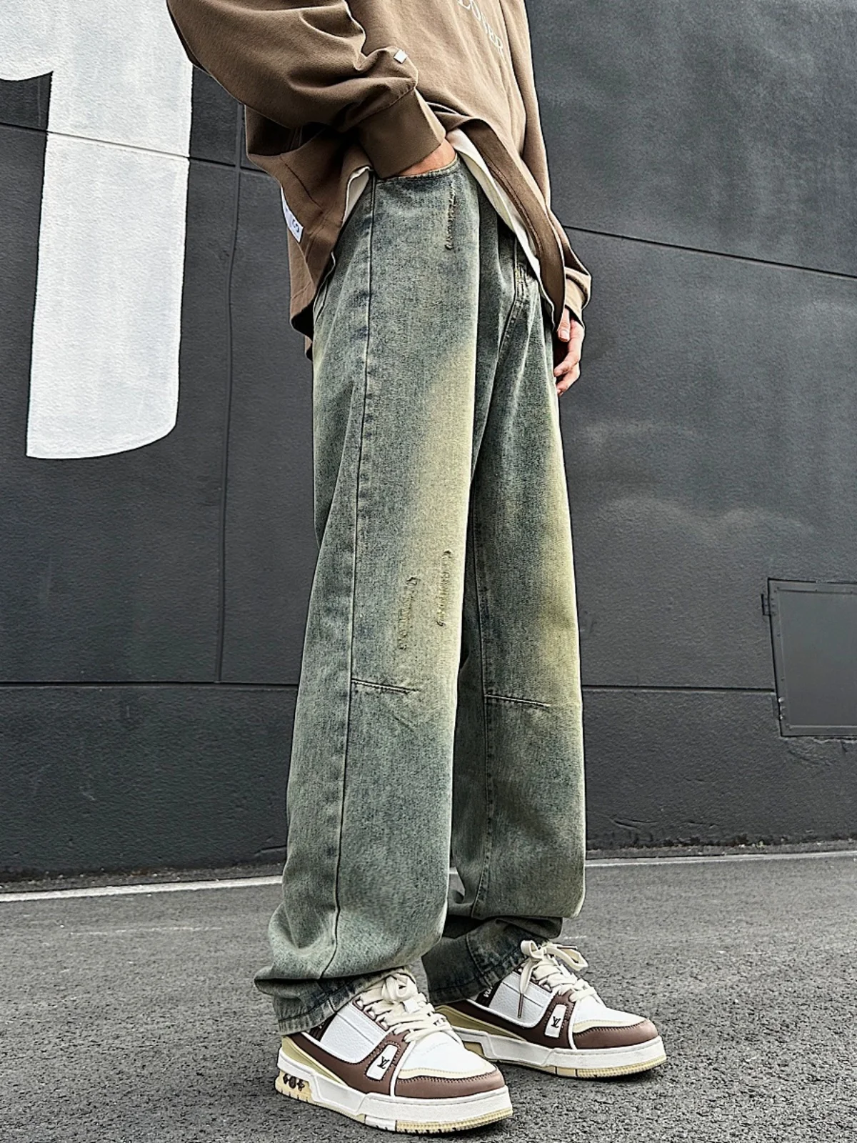 

Retro American Style Men's Jeans Spring Autumn Loose Straight Leg Wide Leg Pants High Waist Denim Jeans Youth Trendy Wear