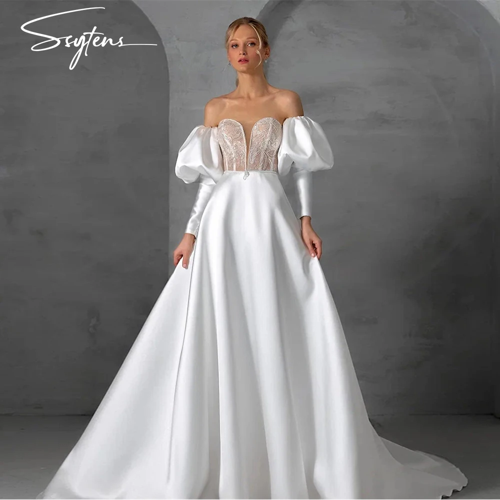 Exquisite abnehmbare Puff ärmel Brautkleider plus Größe ärmellose Brautkleider a-Linie glänzendes Brautkleid vestidos de novia