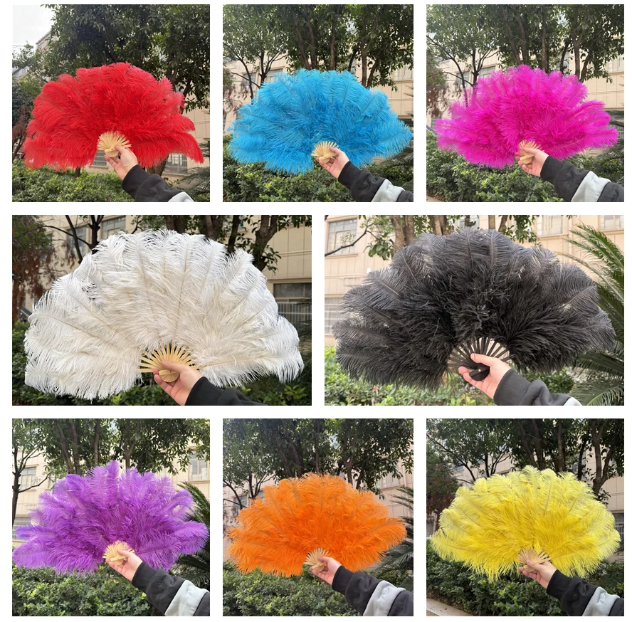 Yellow Fluffy Ostrich Feather Hand Fans 10-12Inch Stage Performance Dance Wedding Party Carnival Accessories Belly Dance Decor