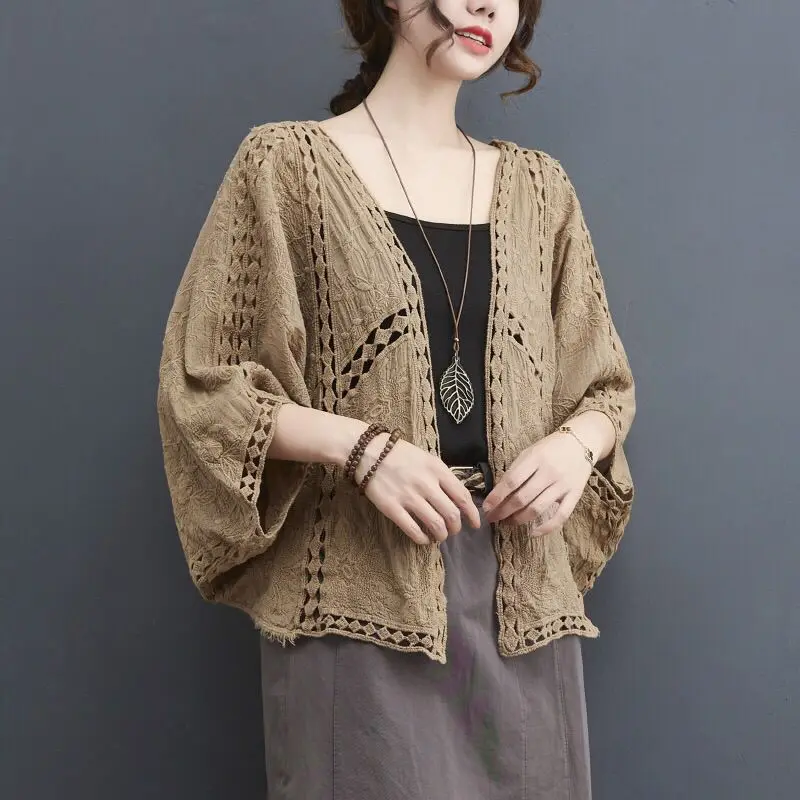 Knitted Cardigans Women Hollow Out Summer Thin Clothes Vintage Chic Graceful Sun-proof All-match Simple New Aesthetic 6 Colors