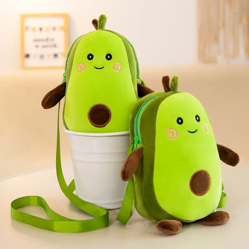 เด็กการ์ตูนสร้างสรรค์ Avocado ผลไม้ตุ๊กตาหนานุ่มกระเป๋าหิ้ว Dompet Koin ง่ายผู้หญิงซิปกระเป๋าสะพายไหล่ของขวัญ