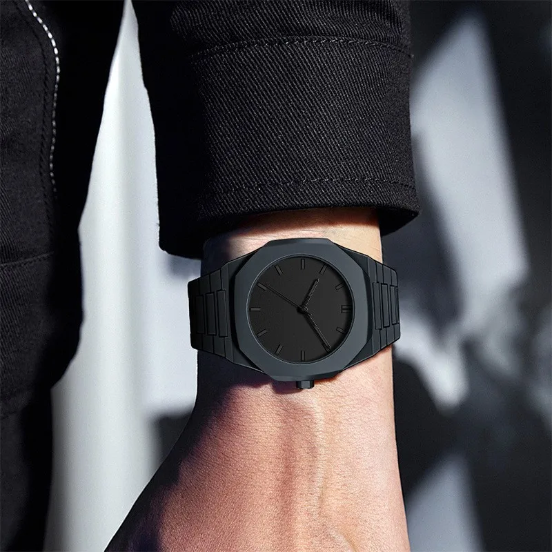 All Black Octagonal Minimalist Scale Men's Steel Strip Business Quartz Watch