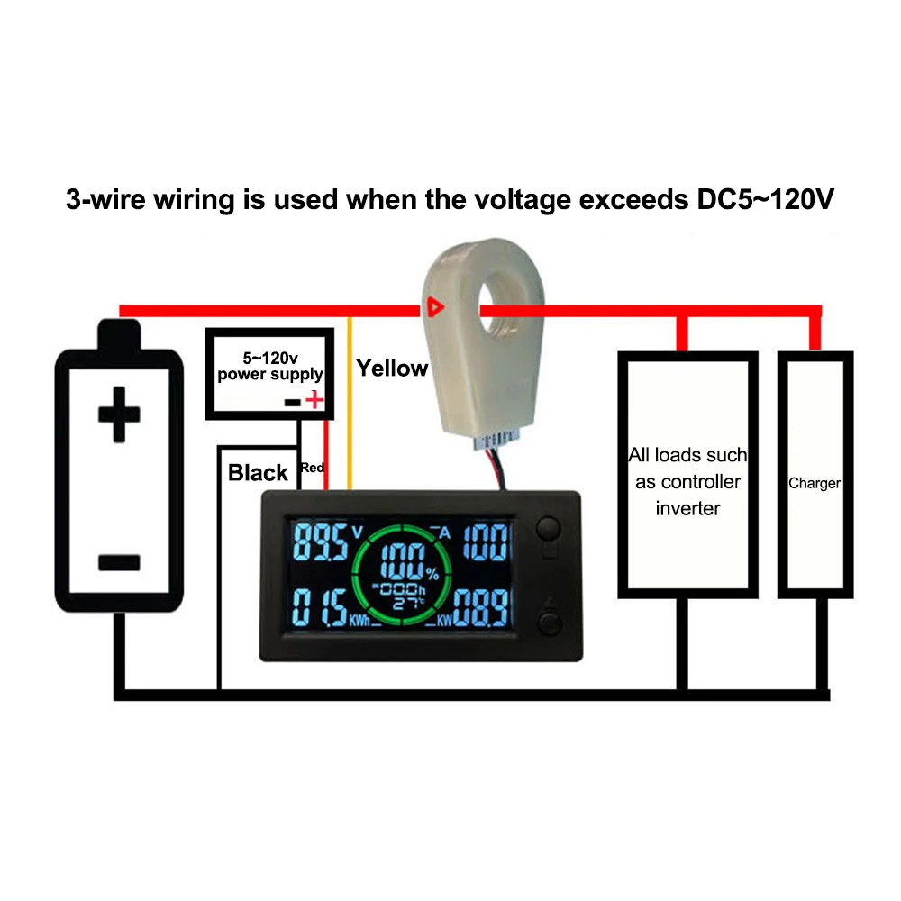 Imagem -02 - Hall Coulomb Contador Indicador de Capacidade da Bateria Voltímetro Digital Amperímetro Coulometer Potência Wattmeter dc 300v 50a 100a 200a