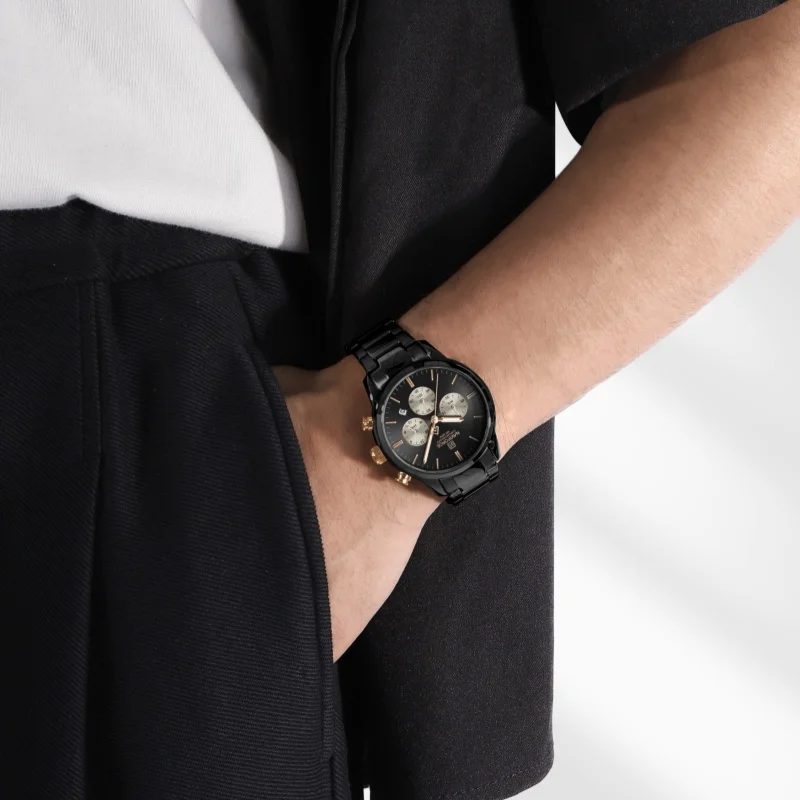 NAVIFORCE 8076 ماركة عادية ساعة كوارتز رجالية متعددة الوظائف كرونوغراف التقويم مضيئة مقاوم للماء الرياضة موضة رجل الساعات