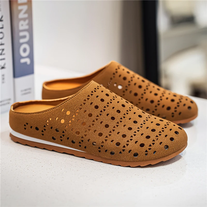 

Мужские мюли с вырезами, полуботинки с закрытым носком, слипоны, повседневные туфли без задника, лоферы, шлепанцы, летние нескользящие туфли