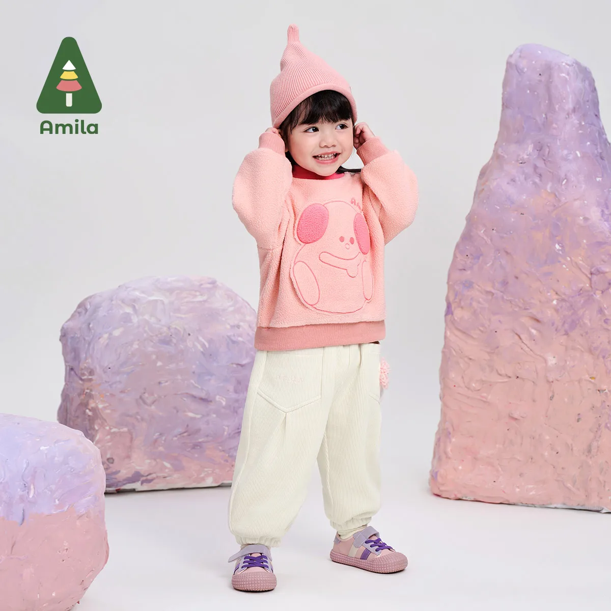 Amila Baby Sweatshirt 2024 Winter New High Quality Boys And Girls Cartoon Plus Velvet Soft Warm Skin-Friendly Children‘s Tops