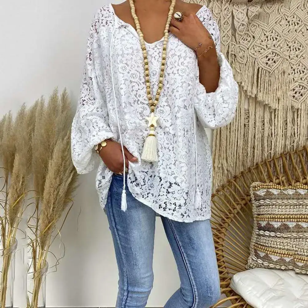 Chic Lady Summer Top Lace Match Pants Streetwear Drawstring Breathable Spring Blouse