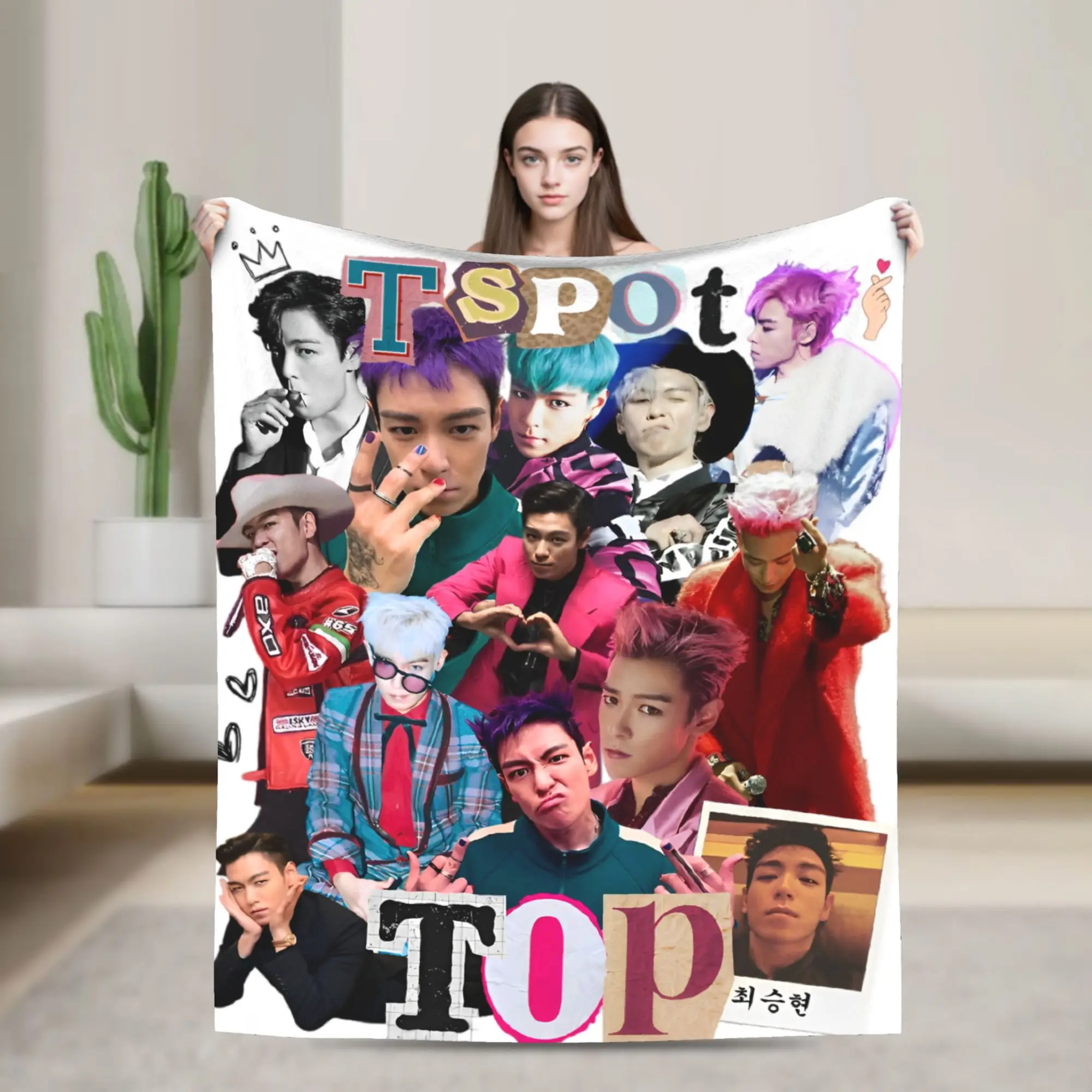 Thanos Choi Seung-hyun T.O.P  Player 230 T.O.P 90s Blanket Wool Novelty Warm Throw Blanket for Home Restaurant Textile Decor