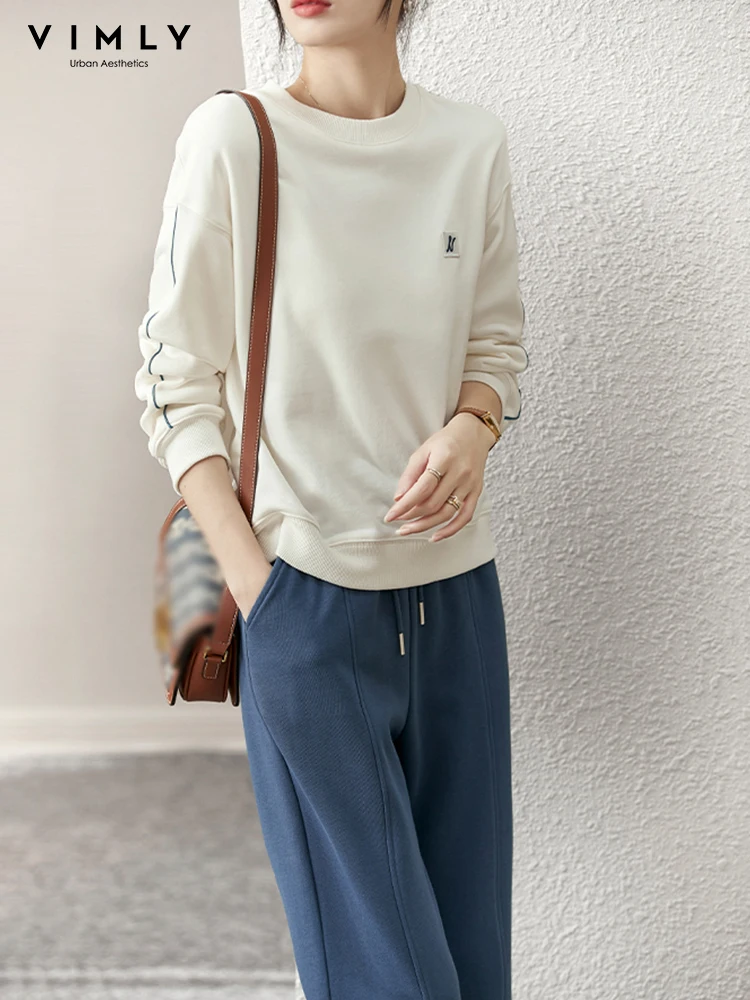 Vimly Tracksuit Two Piece Pants Sets for Women Autumn Spring Cotton Casual Wide Sweat Pants Loose Long Sleeve Sweatshirt V3967