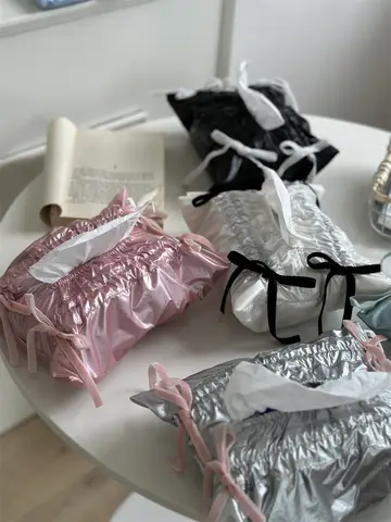 Silver Söt Rosett Näspåse Förvaringspåse Bil Servett Pappersfodral Hemorganisatör Nordisk Dekoration Tillbehör För Vardagsrum 10 best sales silverförpackning med näsdukar - №8