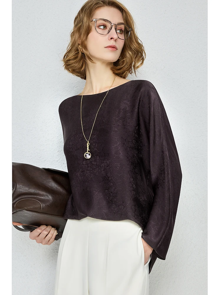 

Ele Heavyweight Silk Embroidered Satin Loose Fit Silk Top Bot Set Busin Casual Straight Cut Long Sve