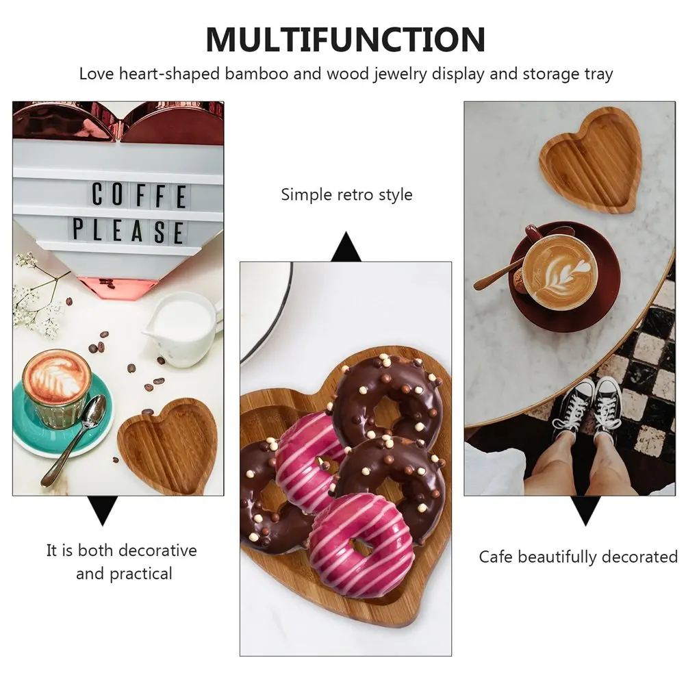 

Набор из 2 бамбуковых подставок в форме сердца для хранения украшений: держатель для колец, ожерелий, серег, органайзер для демонстрации, экономия места, поднос для туалетного столика