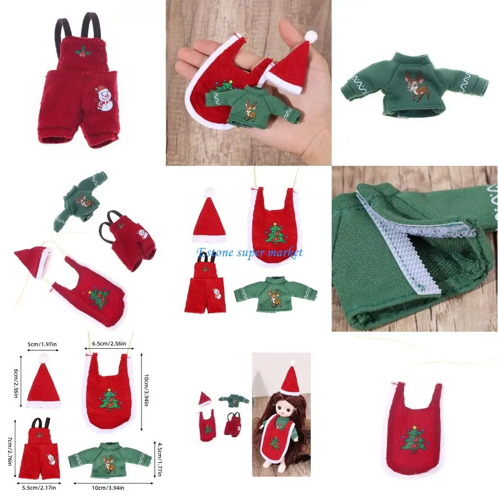 

090B Trendy Plush Doll Red Santa Hat And Design Top Green Top Photo Props