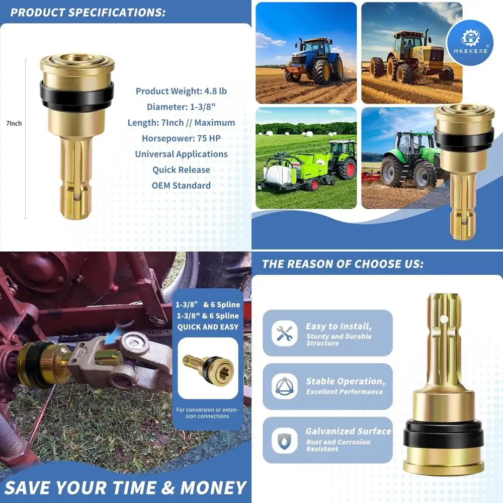 

Heavy-Duty PTO Extender Adapter with 1-3/8 6-Spline Female and Male Ends, Suitable for 75HP Tractors
