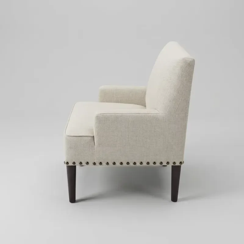 Modern Beige Fabric Single Sofa Lounge Chair Traditional Rivet Design Armchair Home Hotel Apartment Furniture Accent Chair