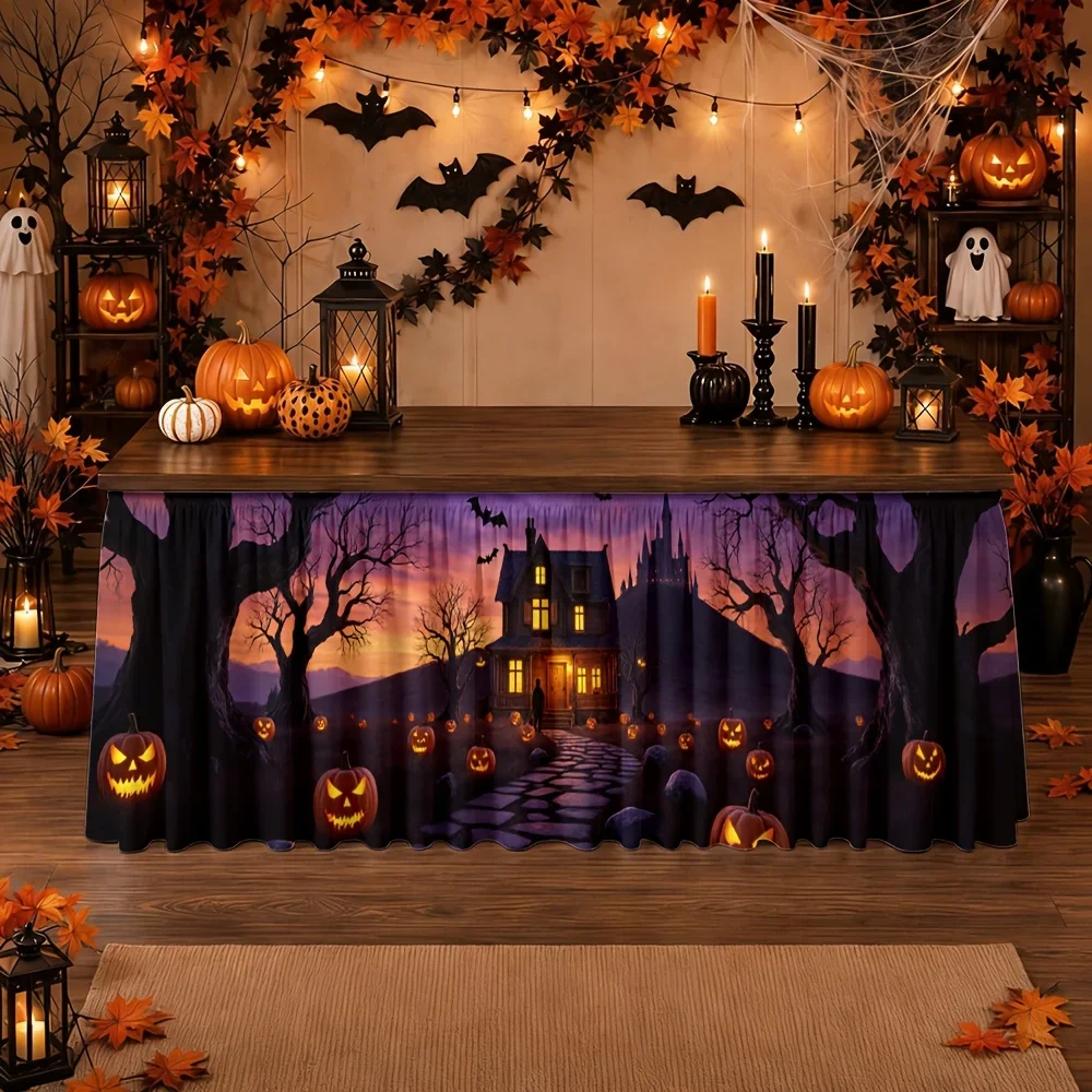 Halloween Gothic Mansion Pumpkin Path Table Runner - Creates an atmosphere, suitable for celebration events at autumn partiesxzj