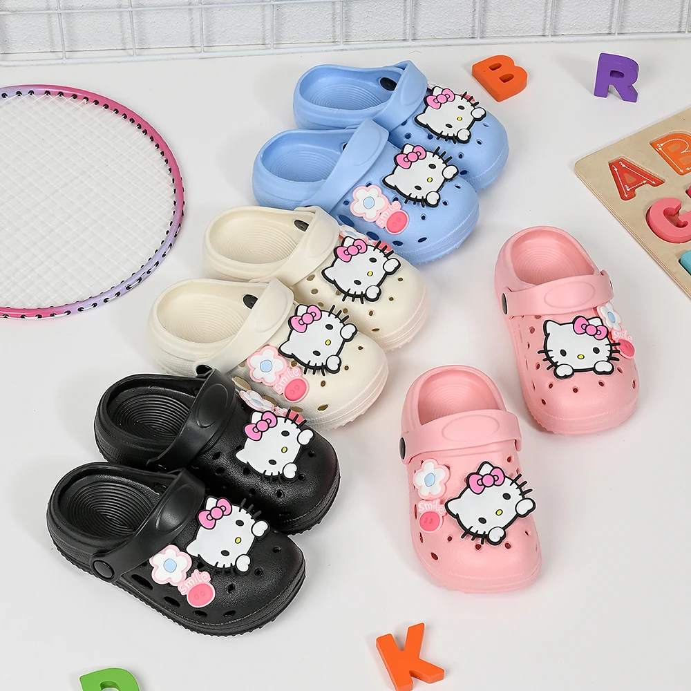 New DIY Design Hello Kitty Flower Children's Slippers Summer Hollow Non-slip Soft Bottom Sandals Garden Beach Shoes for Boy Girl