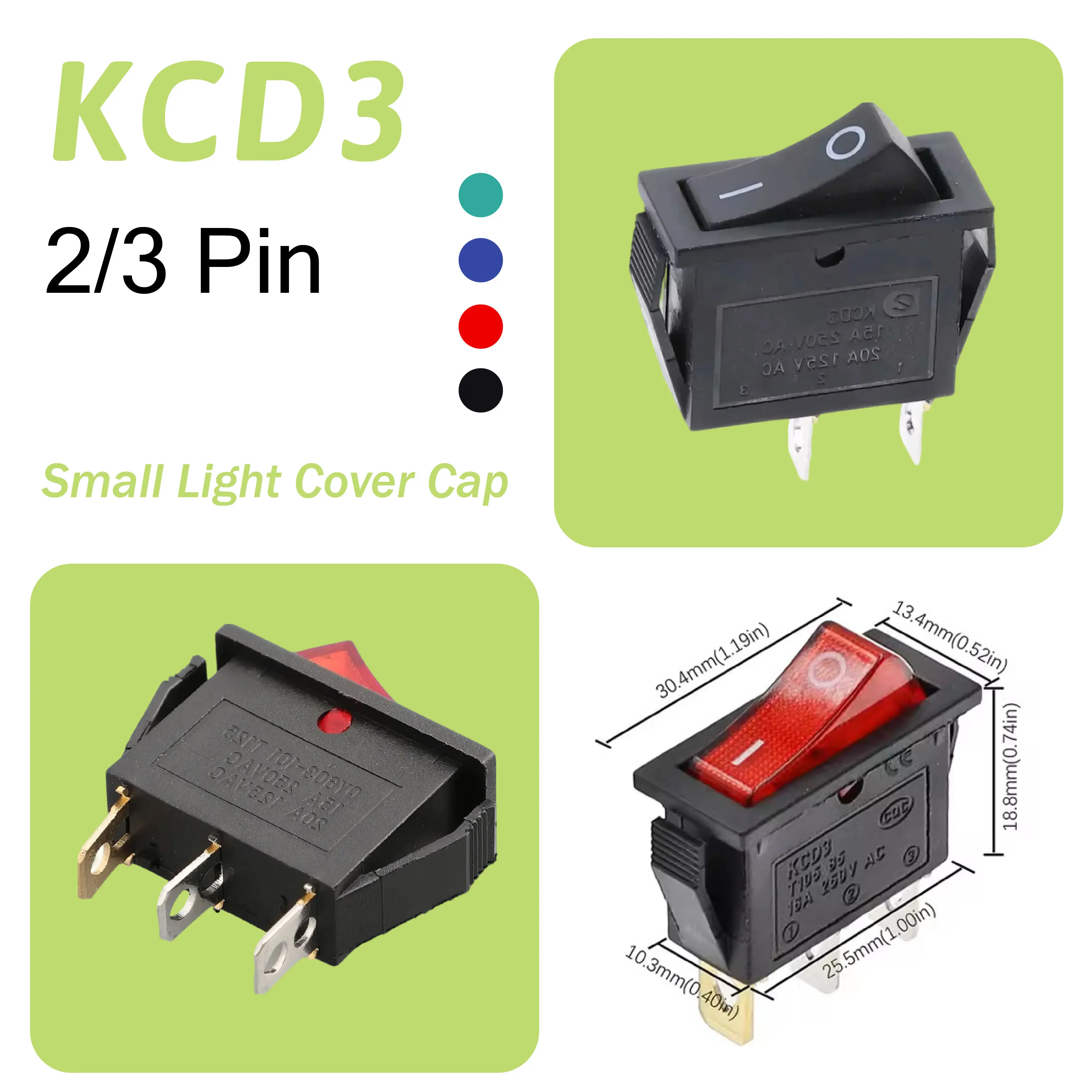 

KCD3 Кулисный переключатель со светодиодной подсветкой ВКЛ-ВЫКЛ 2/3 контакта 16А 250 В со световым индикатором для автомобильной техники, электрооборудования