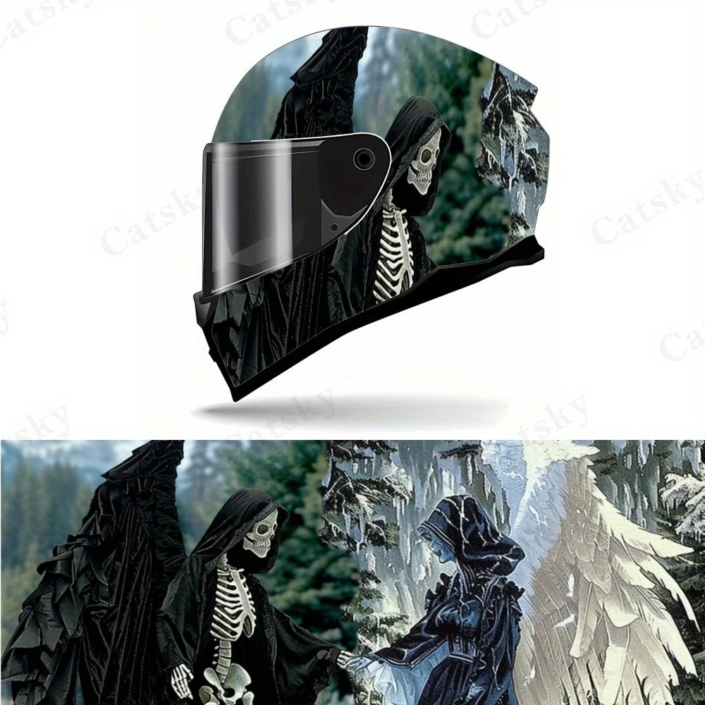 

Mysterious Angel and Grim Reaper In the Forest Motorcycle Helmet Vinyl Wraps Decal, Self-adhesive Waterproof Helmet Decoration,