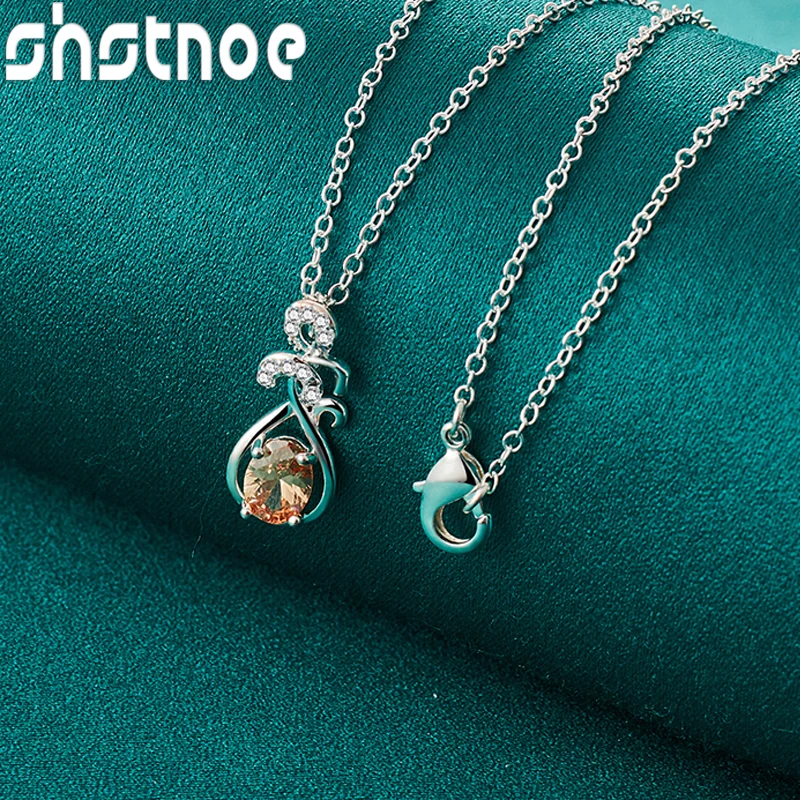 

SHSTONE 925 Sterling Silver Orange AAA Zircon Pendant Necklace For Women 16-30 Inch Chain Wedding Party Birthday Luxury Jewelry