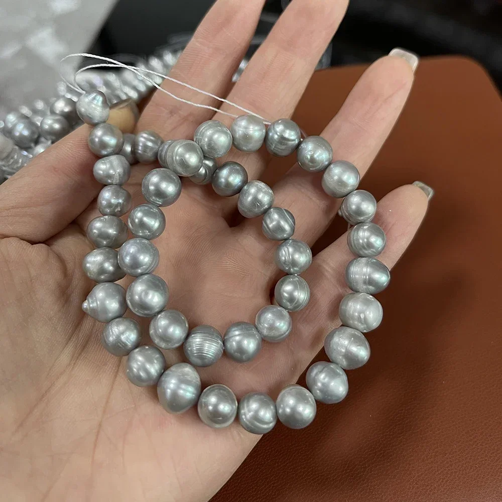 9-10mm 3A Natural Freshwater Pearl Gray Nearround 100%Exquisite Gift Women Bead Jewelry Making DIY Necklace Bracelet Accessories