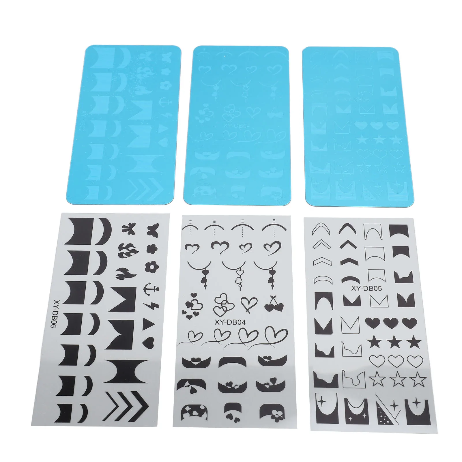 3 Set Nail Art Stamping Plates Stainless Steel Protective Blue Film Different Patterns Fingernails Template Stencil Stamps