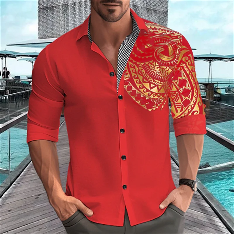 Camisa de manga larga con botones para hombre, camisa con solapa dorada, suave y cómoda, ligera, diseño de diseñador, talla grande, 2024