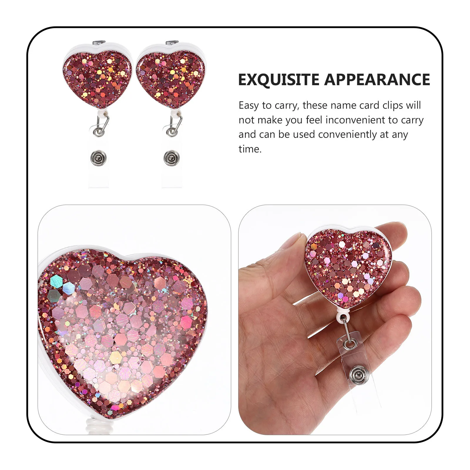 

2Pcs Portable Heart-Shaped Badge Clips Lightweight Non-Deformable Name Tag Holders Decorative Id Card Buckles for Nurses Waiters