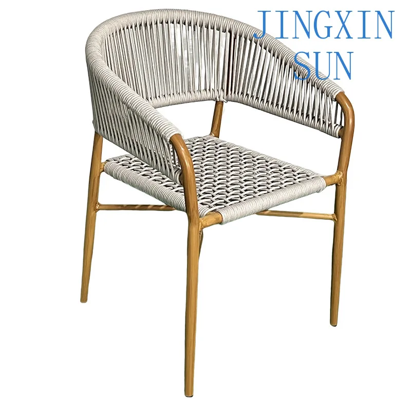 Nordic milk tea shop cafe outdoor balcony tables and chairs, homestay aluminum alloy drawstring rattan chairs, outdoor balcony