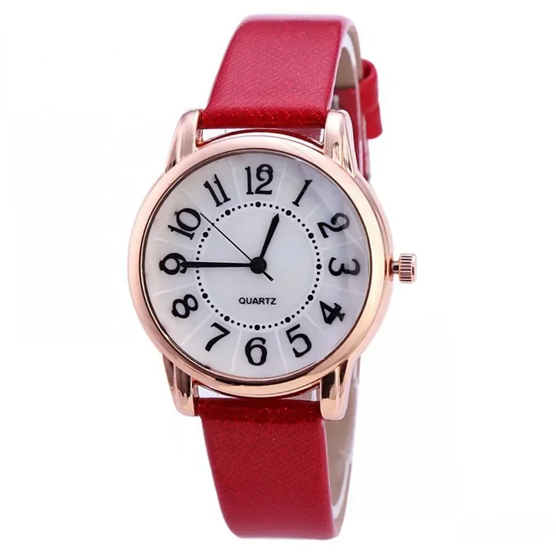 Fashion Women's Watches PU Leather Belt Quartz Watch Casual Simple Digital Acrylic Surface Creative Student Watch