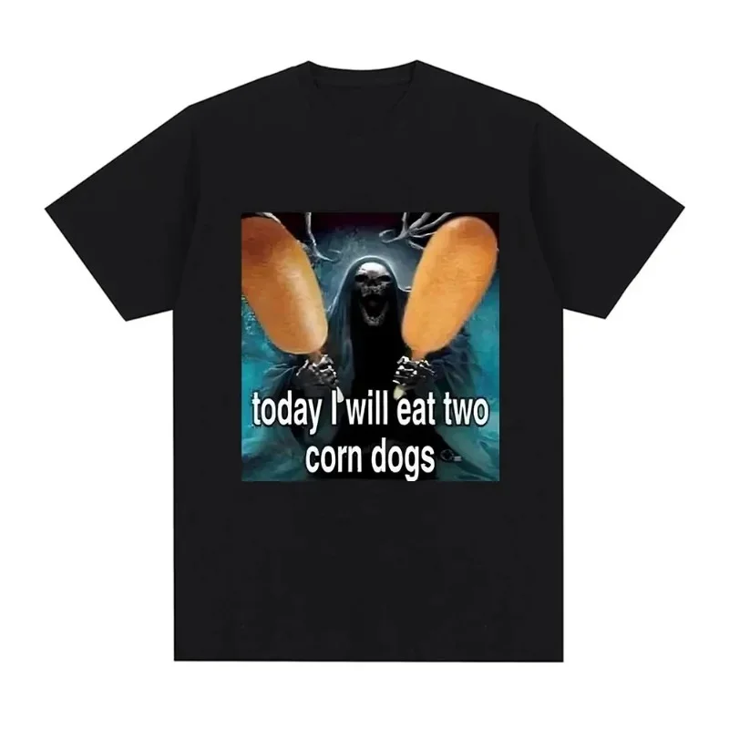 Today I Will Eat Two Corn Dogs Grafik-T-Shirt Skeleton Meme Herren Vintage Gothic Kurzarm-T-Shirts Modische T-Shirts